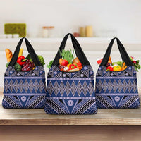 Vintage Bula Fiji Grocery Bag Prussian Blue Tapa Masi Motif