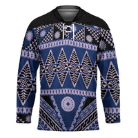 Vintage Bula Fiji Hockey Jersey Prussian Blue Tapa Masi Motif LT9 Unisex Blue - Polynesian Pride