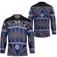 Vintage Bula Fiji Hockey Jersey Prussian Blue Tapa Masi Motif LT9 - Polynesian Pride