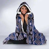 Vintage Bula Fiji Hooded Blanket Prussian Blue Tapa Masi Motif