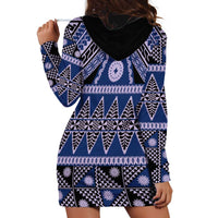 Vintage Bula Fiji Hoodie Dress Prussian Blue Tapa Masi Motif