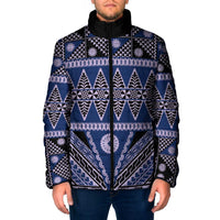 Vintage Bula Fiji Padded Jacket Prussian Blue Tapa Masi Motif LT9 Men Blue - Polynesian Pride