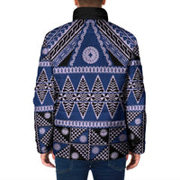 Vintage Bula Fiji Padded Jacket Prussian Blue Tapa Masi Motif LT9 - Polynesian Pride