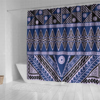 Vintage Bula Fiji Shower Curtain Prussian Blue Tapa Masi Motif