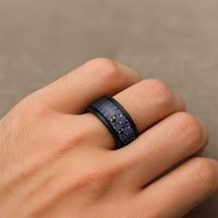 Vintage Bula Fiji Spinner Ring Prussian Blue Tapa Masi Motif - Polynesian Pride