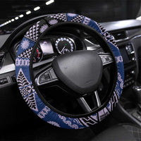 Vintage Bula Fiji Steering Wheel Cover Prussian Blue Tapa Masi Motif LT9 Universal Fit Blue - Polynesian Pride