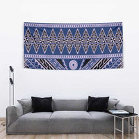 Vintage Bula Fiji Tapestry Prussian Blue Tapa Masi Motif