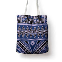 Vintage Bula Fiji Tote Bag Prussian Blue Tapa Masi Motif - Polynesian Pride
