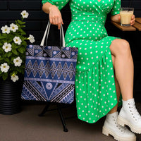 Vintage Bula Fiji Tote Bag Prussian Blue Tapa Masi Motif - Polynesian Pride