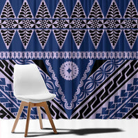 Vintage Bula Fiji Window Curtain Prussian Blue Tapa Masi Motif