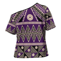 Vintage Bula Fiji Cross Shoulder Shirt Purple Tapa Masi Motif LT9 - Polynesian Pride