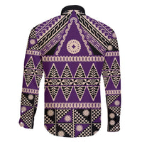 Vintage Bula Fiji Family Matching Long Sleeve Bodycon Dress and Hawaiian Shirt Purple Tapa Masi Motif