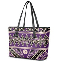 Vintage Bula Fiji Leather Tote Bag Purple Tapa Masi Motif