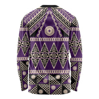 Vintage Bula Fiji Long Sleeve Shirt Purple Tapa Masi Motif