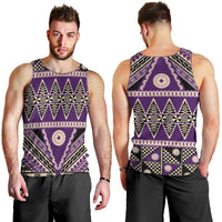 Vintage Bula Fiji Men Tank Top Purple Tapa Masi Motif