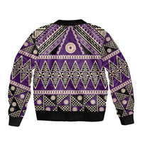 Vintage Bula Fiji Sleeve Zip Bomber Jacket Purple Tapa Masi Motif