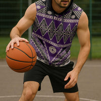 Vintage Bula Fiji Sleeveless Hoodie Purple Tapa Masi Motif - Polynesian Pride