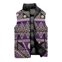 Vintage Bula Fiji Sleeveless Puffer Jacket Purple Tapa Masi Motif LT9 - Polynesian Pride