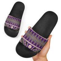 Vintage Bula Fiji Slide Sandals Purple Tapa Masi Motif - Polynesian Pride
