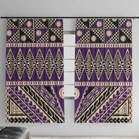 Vintage Bula Fiji Window Curtain Purple Tapa Masi Motif