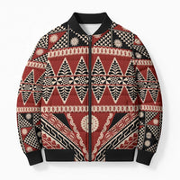 Vintage Bula Fiji Bomber Puffer Jacket Red Tapa Masi Motif LT9 Unisex Red - Polynesian Pride