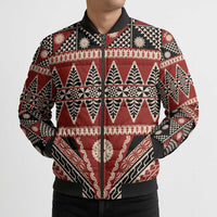 Vintage Bula Fiji Bomber Puffer Jacket Red Tapa Masi Motif LT9 - Polynesian Pride