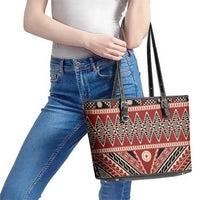 Vintage Bula Fiji Leather Tote Bag Red Tapa Masi Motif LT9 - Polynesian Pride