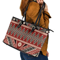 Vintage Bula Fiji Leather Tote Bag Red Tapa Masi Motif LT9 - Polynesian Pride