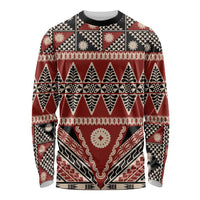Vintage Bula Fiji Long Sleeve Shirt Red Tapa Masi Motif