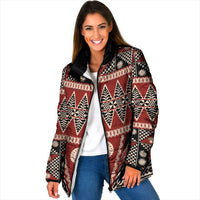 Vintage Bula Fiji Padded Jacket Red Tapa Masi Motif LT9 Women Red - Polynesian Pride