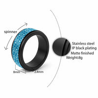 Vintage Bula Fiji Spinner Ring Blue Tapa Motif Traditional Island Masi - Polynesian Pride