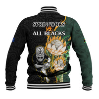 South Africa Protea and New Zealand Baseball Jacket Go All Black-Springboks Rugby with Kente And Maori LT9 - Polynesian Pride