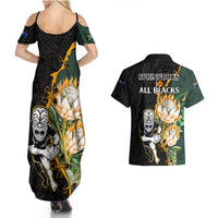 South Africa Protea and New Zealand Couples Matching Summer Maxi Dress and Hawaiian Shirt Go All Black-Springboks Rugby with Kente And Maori LT9 - Polynesian Pride