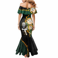 South Africa Protea and New Zealand Mermaid Dress Go All Black-Springboks Rugby with Kente And Maori LT9 - Polynesian Pride