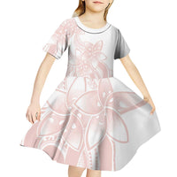 Polynesian Tribal Plumeria Lotu Tamaiti Kid Short Sleeve Dress Pastel Blush - Polynesian Pride