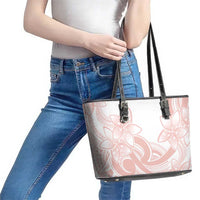 Polynesian Tribal Plumeria Lotu Tamaiti Leather Tote Bag Pastel Blush LT9 - Polynesian Pride
