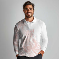 Polynesian Tribal Plumeria Lotu Tamaiti Long Sleeve Polo Shirt Pastel Blush - Polynesian Pride