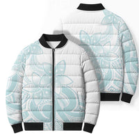 Polynesian Tribal Plumeria Lotu Tamaiti Bomber Puffer Jacket Pastel Cyan - Polynesian Pride