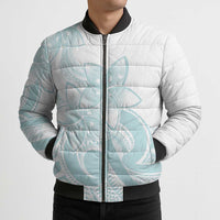 Polynesian Tribal Plumeria Lotu Tamaiti Bomber Puffer Jacket Pastel Cyan - Polynesian Pride