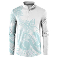 Polynesian Tribal Plumeria Lotu Tamaiti Button Sweatshirt Pastel Cyan - Polynesian Pride