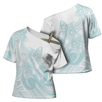 Polynesian Tribal Plumeria Lotu Tamaiti Cross Shoulder Shirt Pastel Cyan - Polynesian Pride