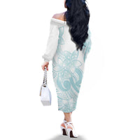 Polynesian Tribal Plumeria Lotu Tamaiti Family Matching Off The Shoulder Long Sleeve Dress and Hawaiian Shirt Pastel Cyan - Polynesian Pride