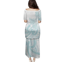 Polynesian Tribal Plumeria Lotu Tamaiti Family Matching Puletasi and Hawaiian Shirt Pastel Cyan - Polynesian Pride