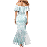 Polynesian Tribal Plumeria Lotu Tamaiti Mermaid Dress Pastel Cyan - Polynesian Pride