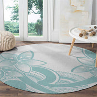 Polynesian Tribal Plumeria Lotu Tamaiti Round Carpet Pastel Cyan - Polynesian Pride