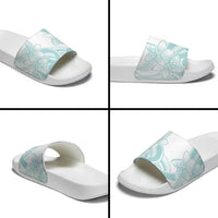 Polynesian Tribal Plumeria Lotu Tamaiti Slide Sandals Pastel Cyan - Polynesian Pride