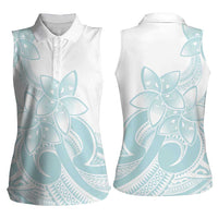 Polynesian Tribal Plumeria Lotu Tamaiti Women Sleeveless Polo Shirt Pastel Cyan - Polynesian Pride