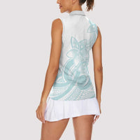 Polynesian Tribal Plumeria Lotu Tamaiti Women Sleeveless Polo Shirt Pastel Cyan - Polynesian Pride