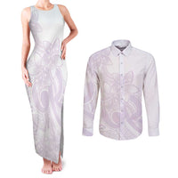 Polynesian Tribal Plumeria Lotu Tamaiti Couples Matching Tank Maxi Dress and Long Sleeve Button Shirt Pastel Mauve - Polynesian Pride