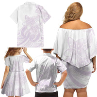 Polynesian Tribal Plumeria Lotu Tamaiti Family Matching Off Shoulder Short Dress and Hawaiian Shirt Pastel Mauve - Polynesian Pride